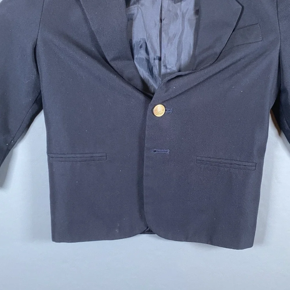 Nautica Boys Size 5 Regular Navy Blue‎ 2-Button Blazer Sport Coat Gold Buttons